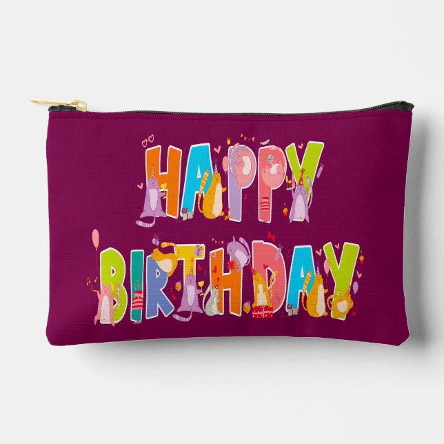 Happy Birthday Funny Cat Lover Bday Celebration Zubehörtasche (Vorderseite)