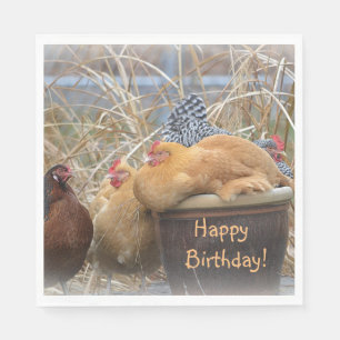 Happy Birthday Funny Chickens Serviette