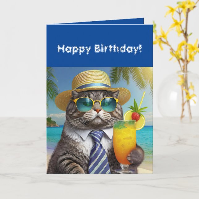 Happy Birthday Funny Cool Cat Mai Tai Karte (Gelbe Blume)