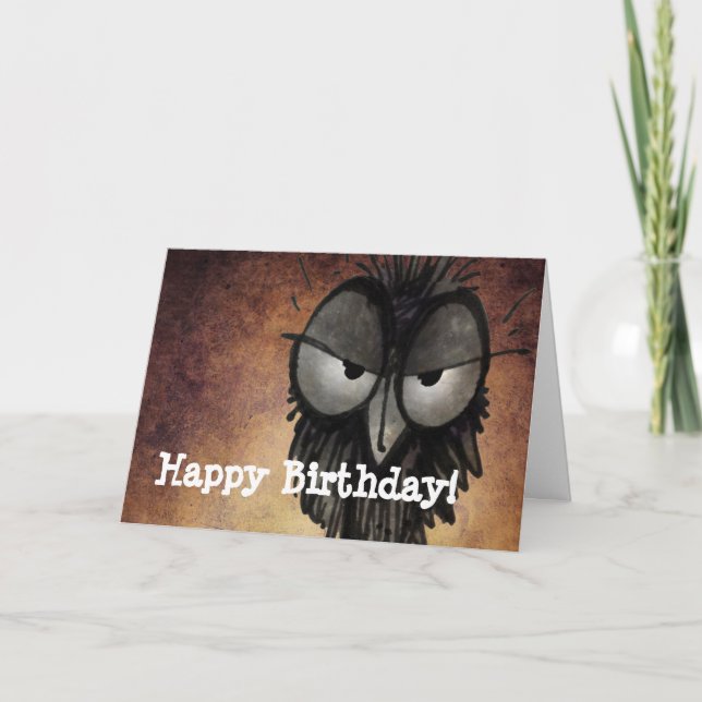 Happy Birthday Funny Grumpy Enkel Owl Karte (Vorderseite)
