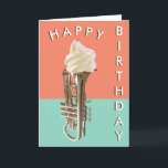 Happy Birthday Funny Music Spaß Ice Cream Cornet Karte<br><div class="desc">Bleibe cool und schicke einem Musiker eine Eiscreme zum Geburtstag. Auf dieser humorvollen Karte ist das Musikinstrument mit dem gefrorenen Dessert auf einem modernen pfirsichfarbenen und türkisfarbenen Hintergrund mit stilvollen Retro-Buchstaben für den "Happy Birthday"-Gruß zu sehen. Der Wortlaut in der Karte ist auch "Happy Birthday". Die amüsante Karte zeigt mehr...</div>
