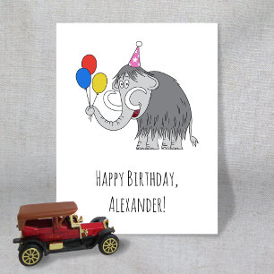 Happy Birthday Funny Niedlich Mammoth Hat Balloons Postkarte