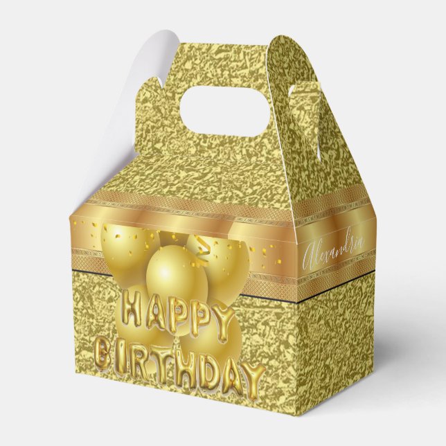 Happy Birthday Gable Favor Box Gold Geschenkschachtel (Vorderseite)