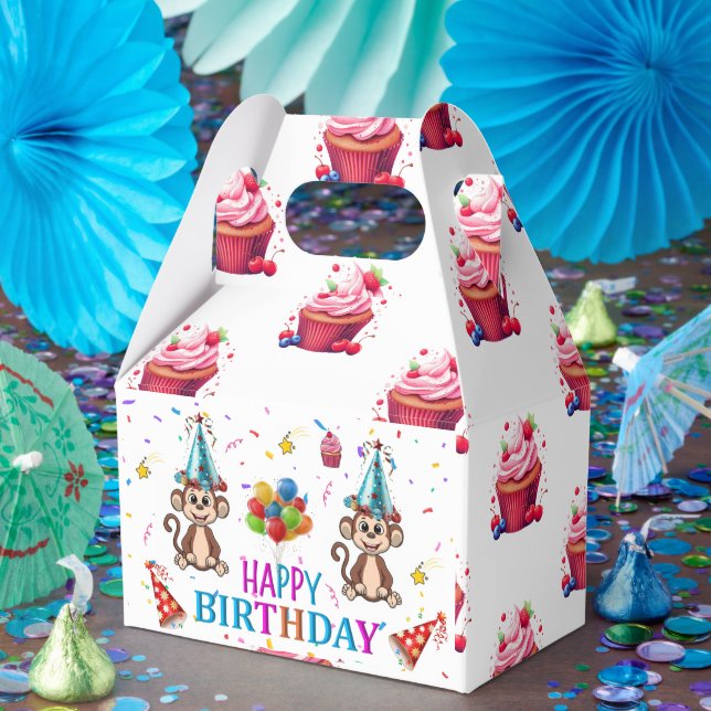Happy Birthday Gable Favor Box Monkey Cupcake Geschenkschachtel (Party)