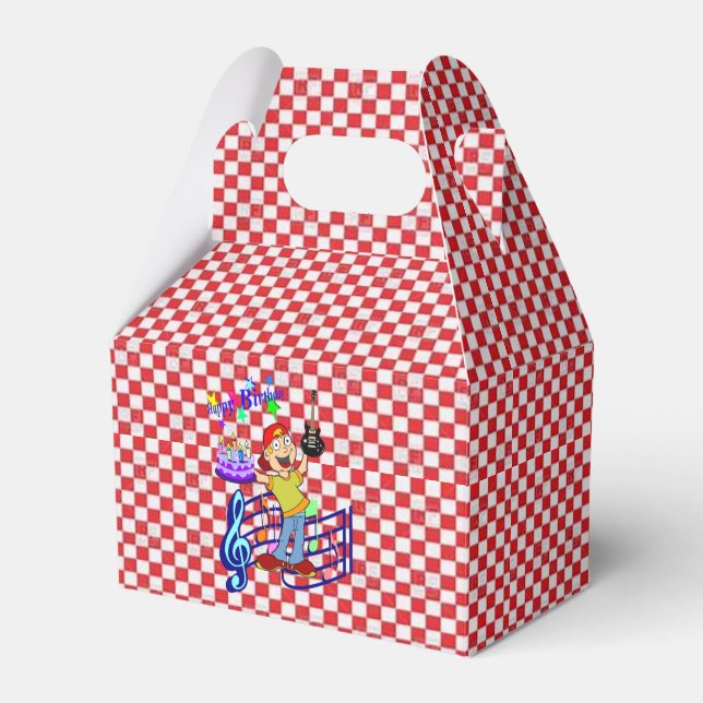 Happy Birthday Gable Favor Box Red Checkered Geschenkschachtel (Vorderseite)