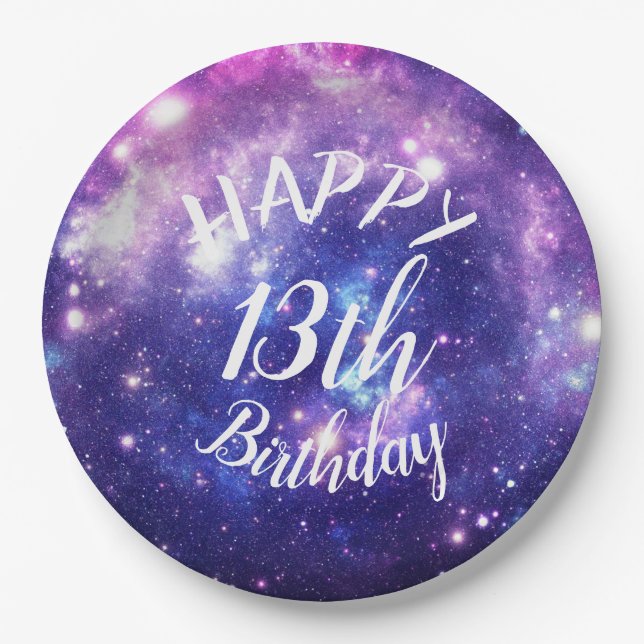 Happy Birthday Galaxy Stars Weltraumbahnhof Party Pappteller (Vorderseite)
