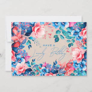 Happy Birthday Garden Floral Blue Pink Champagne Karte