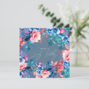 Happy Birthday Garden Floral Blush Dusty Blue Karte