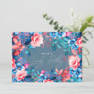 Happy Birthday Garden Floral Dusty Blue Blush Karte