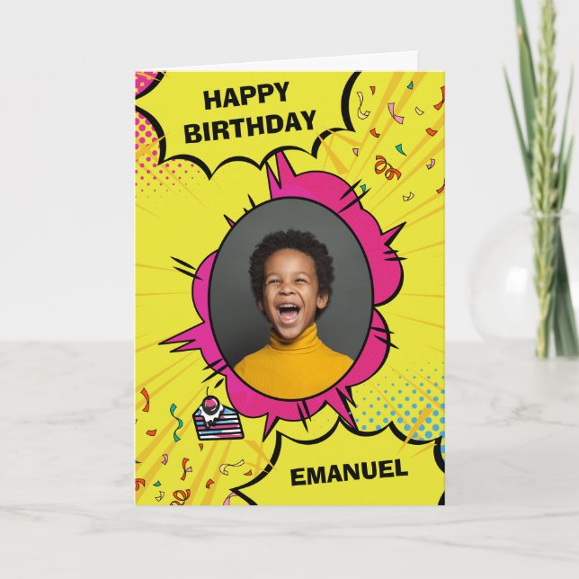 Happy Birthday Gelbe Comic Cartoon Foto (Vorderseite)