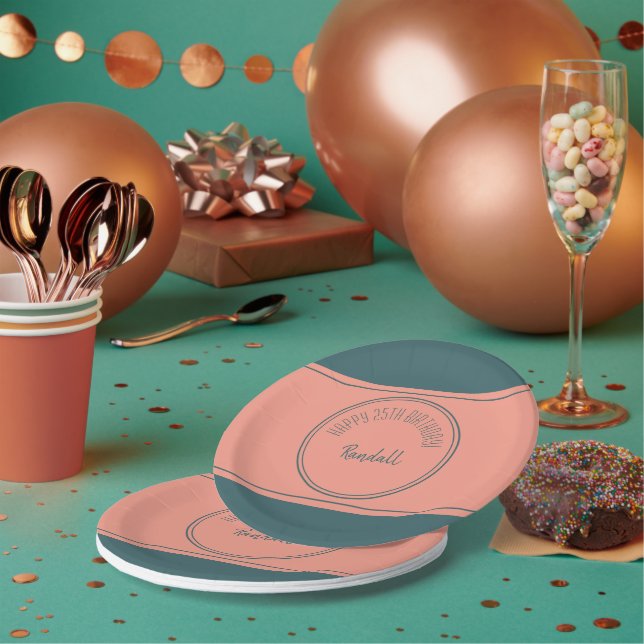 Happy Birthday Geometric Double Circle Aquamarin Pappteller (Multi)