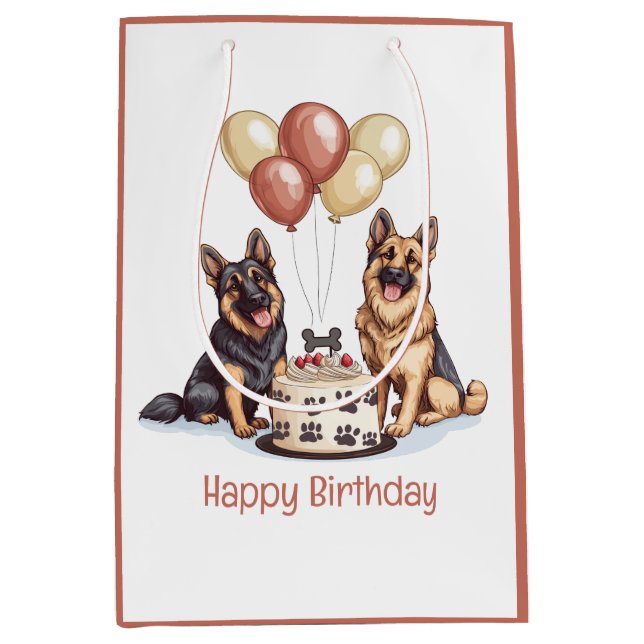 Happy Birthday German Shepherd Hunde Birthday Cake Mittlere Geschenktüte (Vorderseite)