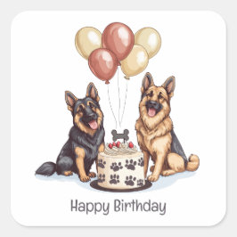 Happy Birthday German Shepherd Hunde Birthday Cake Quadratischer Aufkleber