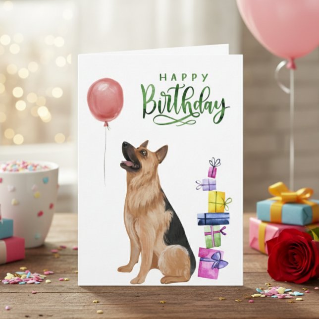 Happy Birthday German Shepherd Watercolor Karte (Von Creator hochgeladen)