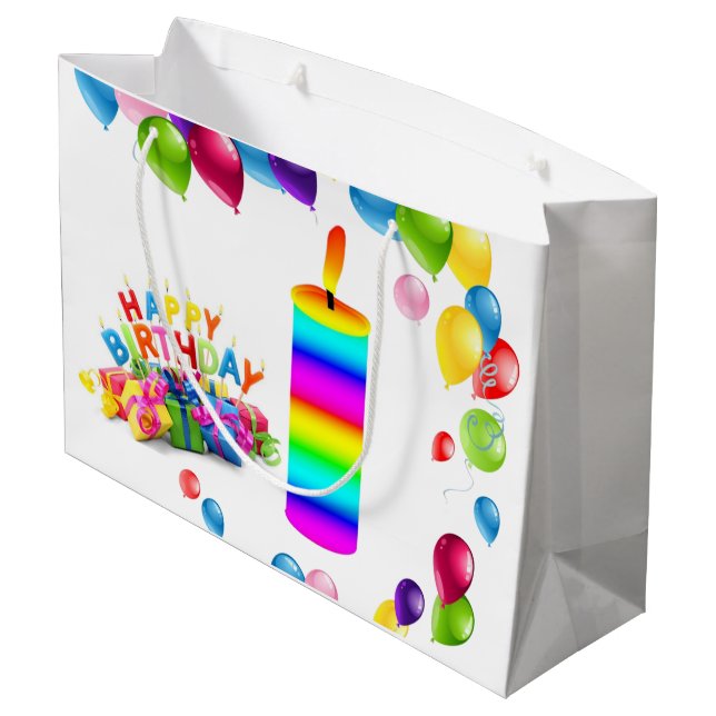 Happy Birthday Geschenk Beutel Kerze Balloons Große Geschenktüte (Rückseite Schrägansicht)