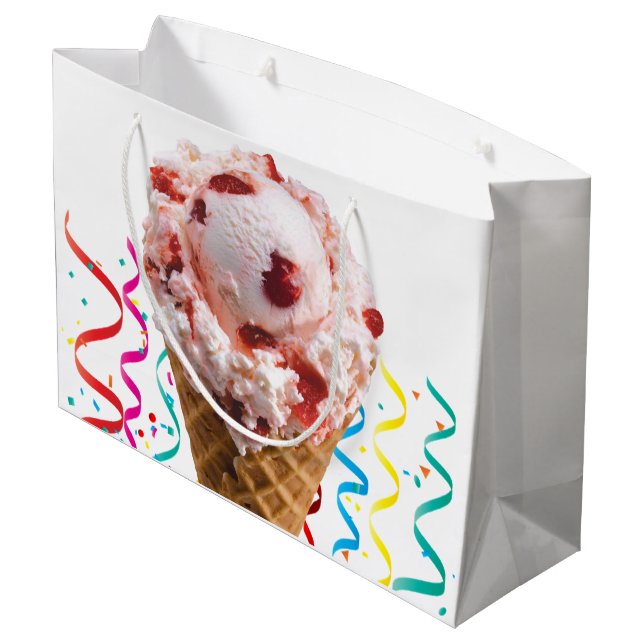 Happy Birthday Geschenk Beutel Strawberry Ice Crem Große Geschenktüte (Rückseite Schrägansicht)