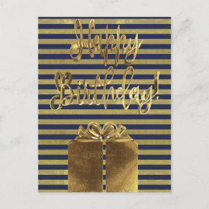 Happy Birthday Geschenk Blue Gold Typografie gestr Postkarte