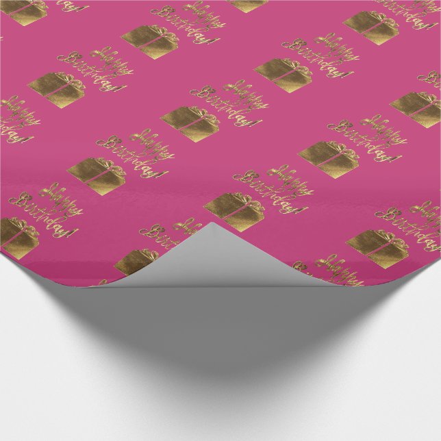 Happy Birthday Geschenk Muster Pink Gold Typografi Geschenkpapier (Ecke)