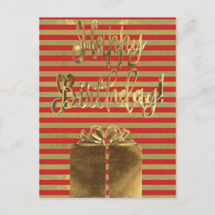 Happy Birthday Geschenk Red Gold Typografie gestre Postkarte