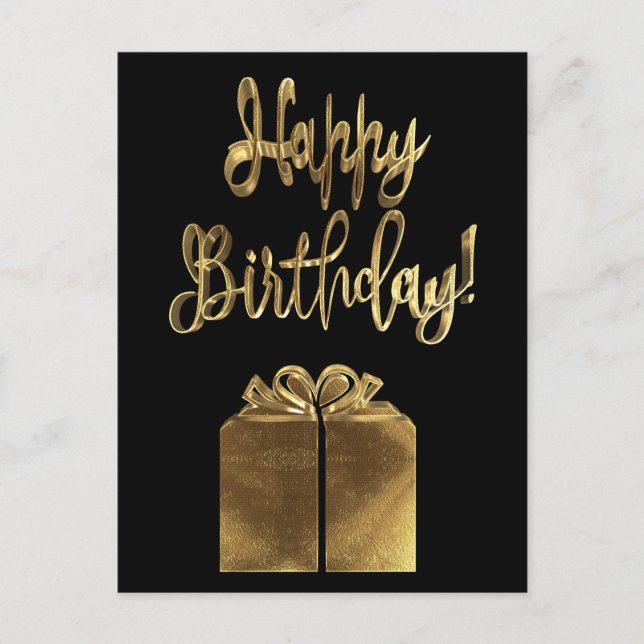 Happy Birthday Geschenk Schwarz und Gold Look Typo Postkarte (Vorderseite)