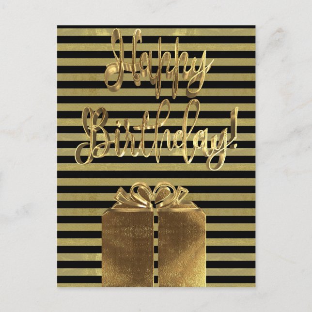 Happy Birthday Geschenk Schwarze Gold Typografie g Postkarte (Vorderseite)