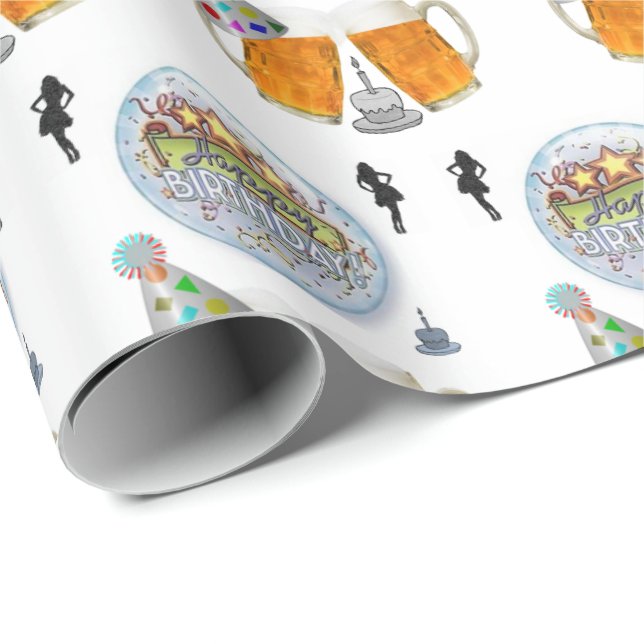 Happy Birthday Geschenk Wrapping Paper Biere Geschenkpapier (Rolleneckpunkt)