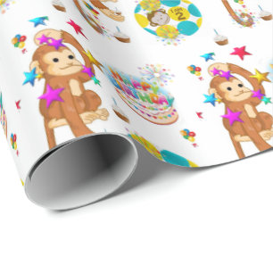 Happy Birthday Geschenk Wrapping Paper Monkey 2 Yr Geschenkpapier