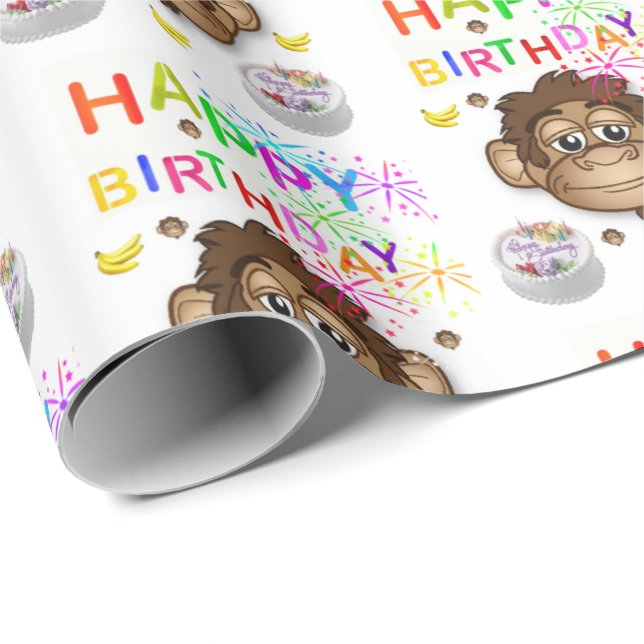 Happy Birthday Geschenk Wrapping Papier Affe Geschenkpapier (Rolleneckpunkt)