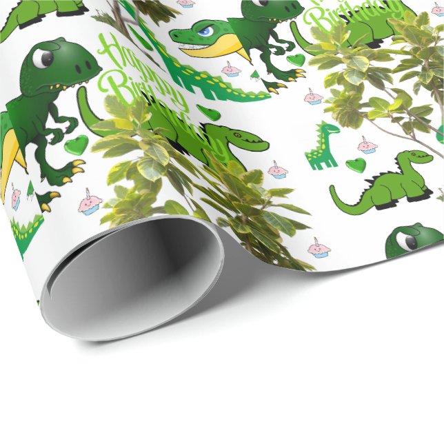 Happy Birthday Geschenk Wrapping Papier Dinosaurie Geschenkpapier (Rolleneckpunkt)