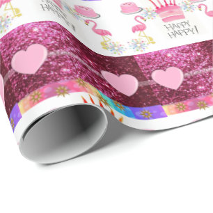 Happy Birthday Geschenk Wrapping Papier Flamingo Geschenkpapier