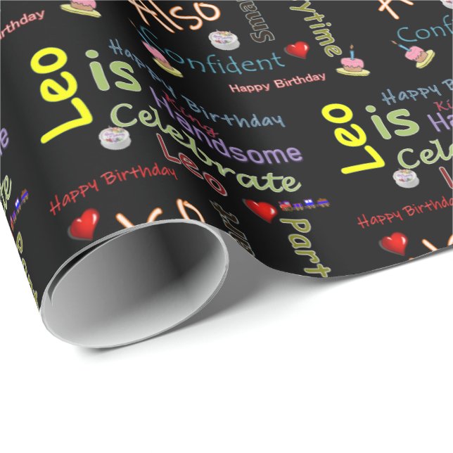 Happy Birthday Geschenk Wrapping Papier Leo Geschenkpapier (Rolleneckpunkt)