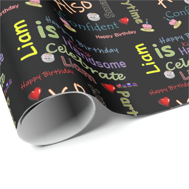 Happy Birthday Geschenk Wrapping Papier Liam Geschenkpapier (Rolleneckpunkt)