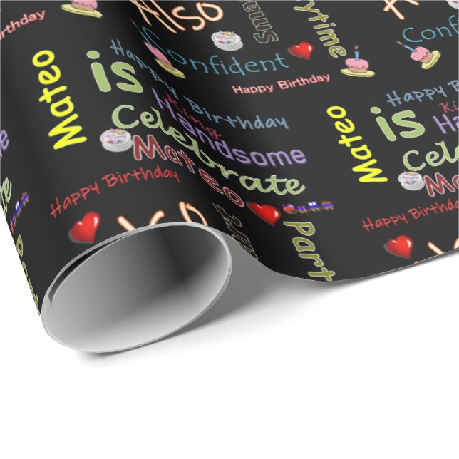 Happy Birthday Geschenk Wrapping Papier Mateo Geschenkpapier (Rolleneckpunkt)
