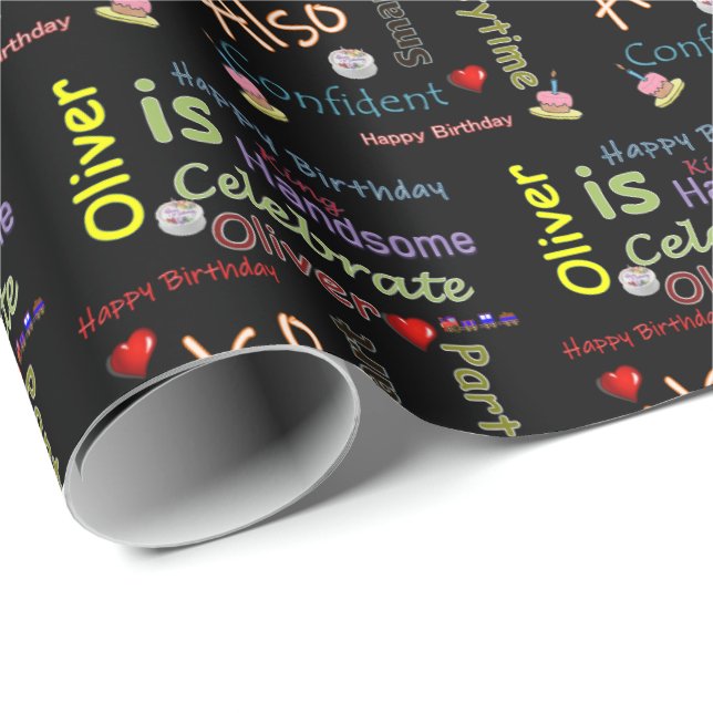 Happy Birthday Geschenk Wrapping Papier Oliver Geschenkpapier (Rolleneckpunkt)