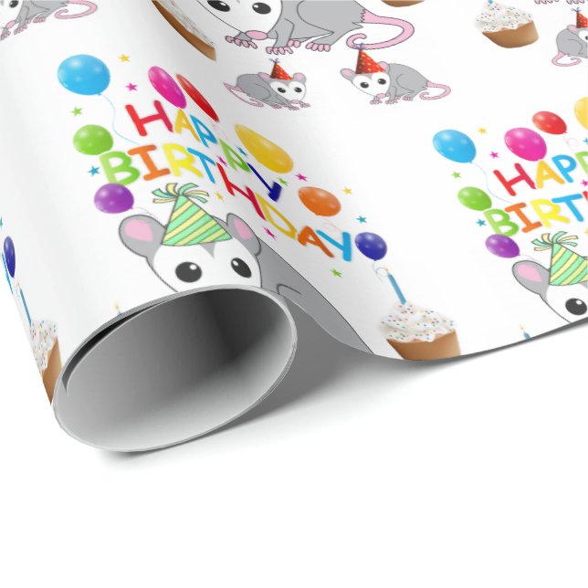 Happy Birthday Geschenk Wrapping Papier Possum Geschenkpapier (Rolleneckpunkt)