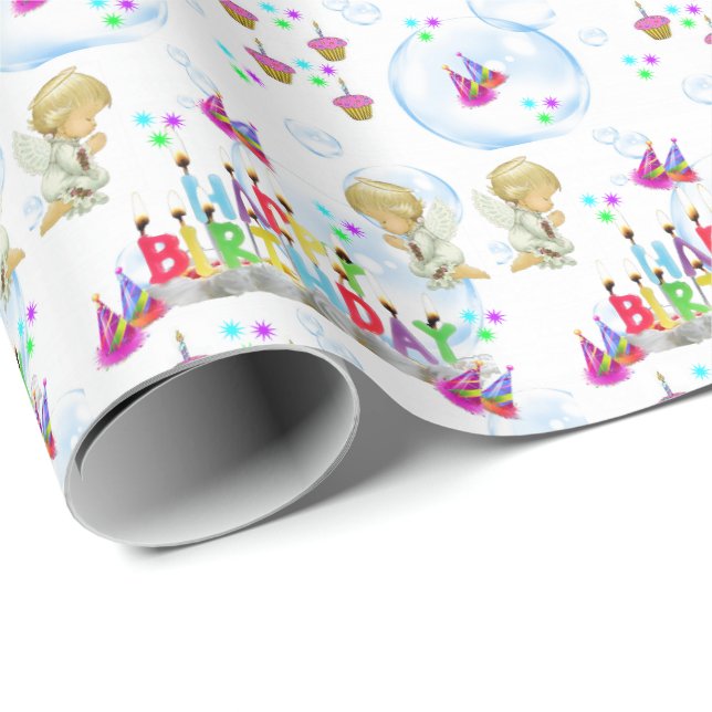Happy Birthday Geschenk Wrapping Papier Twin Angel Geschenkpapier (Rolleneckpunkt)
