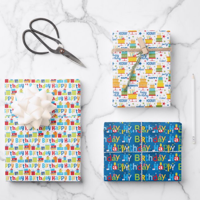 Happy Birthday Geschenkpapier Set (Vorderseite)