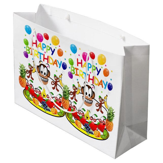 Happy Birthday Geschenktasche Affe Große Geschenktüte (Rückseite Schrägansicht)