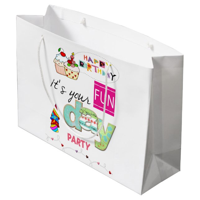 Happy Birthday Geschenktasche FUN Cupcake Große Geschenktüte (Rückseite Schrägansicht)