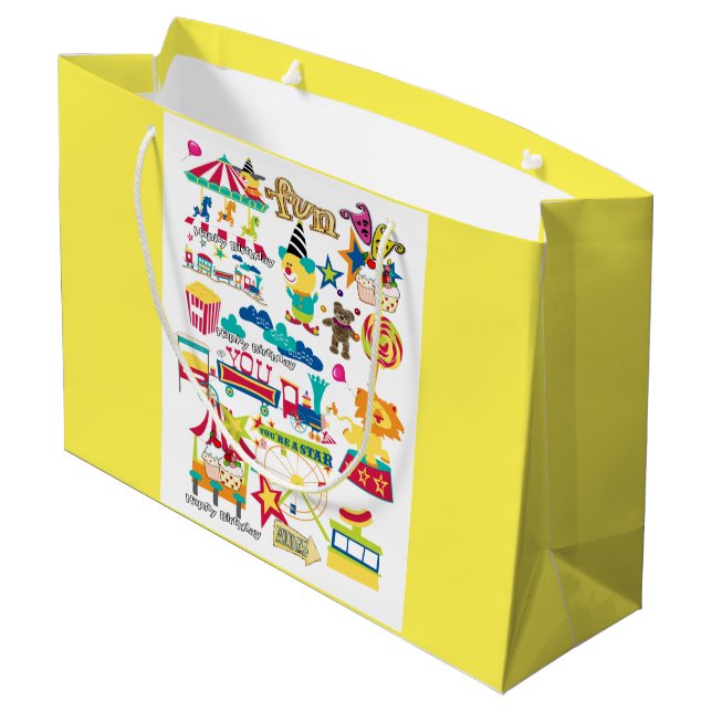Happy Birthday Geschenktasche Karneval Circus Große Geschenktüte (Rückseite Schrägansicht)