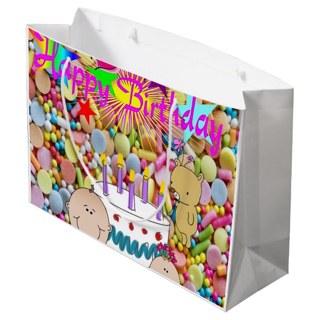 Happy Birthday Geschenktasche Kinder Große Geschenktüte (Rückseite Schrägansicht)