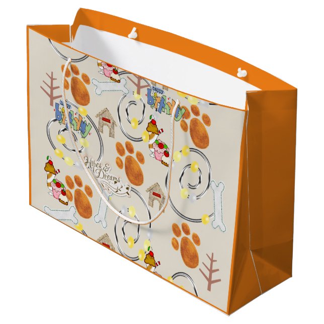 Happy Birthday Geschenktasche Lasse einen Hund hol Große Geschenktüte (Rückseite Schrägansicht)