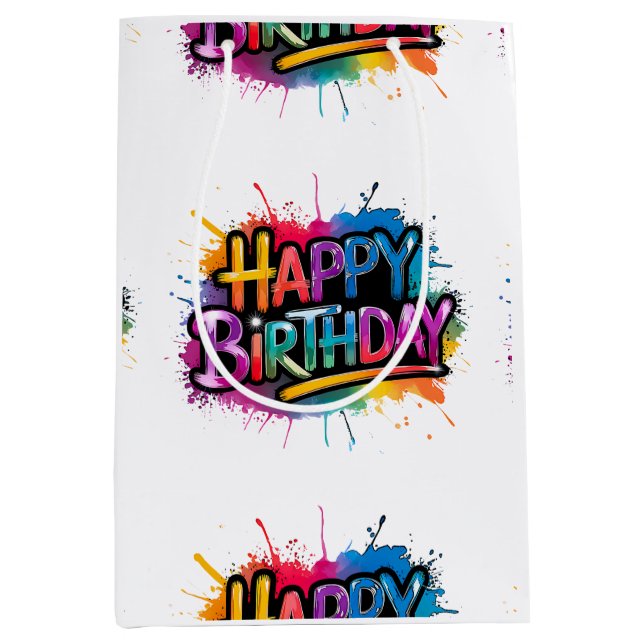 Happy Birthday Gift Bag Design Mittlere Geschenktüte (Vorderseite)