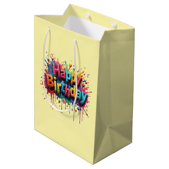 Happy Birthday Gift Bag Design Mittlere Geschenktüte (Rückseite Schrägansicht)
