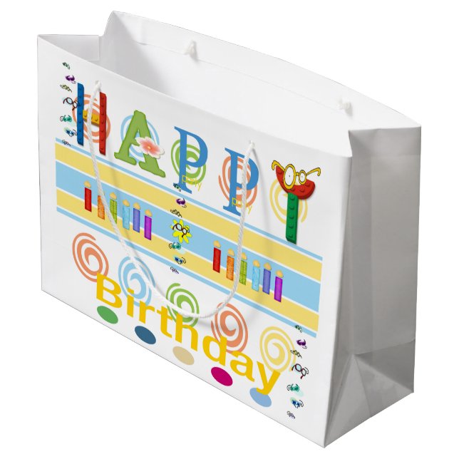 Happy Birthday Gift Bag EyeGlasses Große Geschenktüte (Rückseite Schrägansicht)