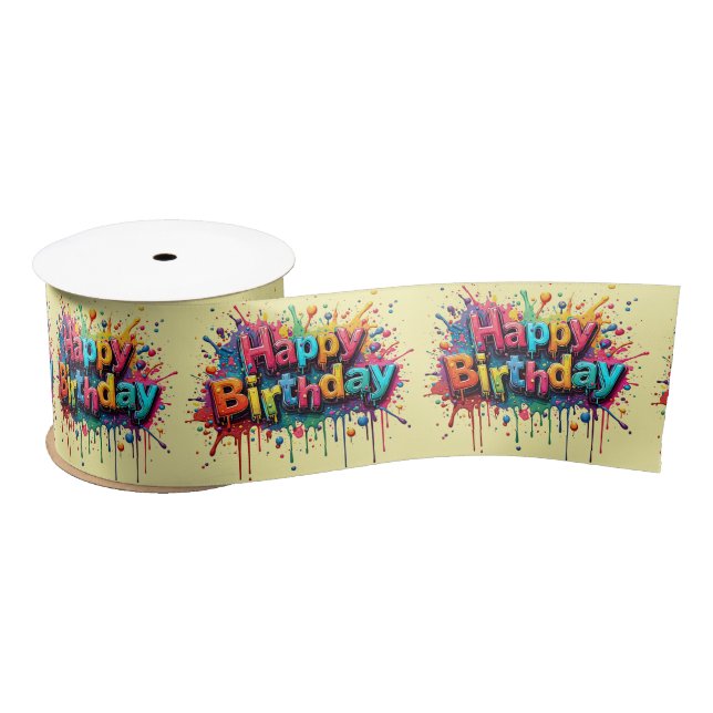 Happy Birthday Gift Bow Satinband (Spule)
