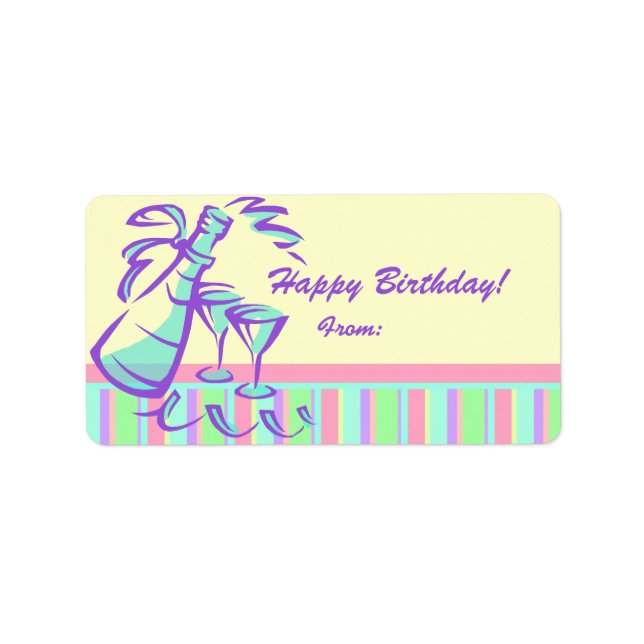 Happy Birthday Gift Labels Champagne Toast Adressaufkleber (Vorne)