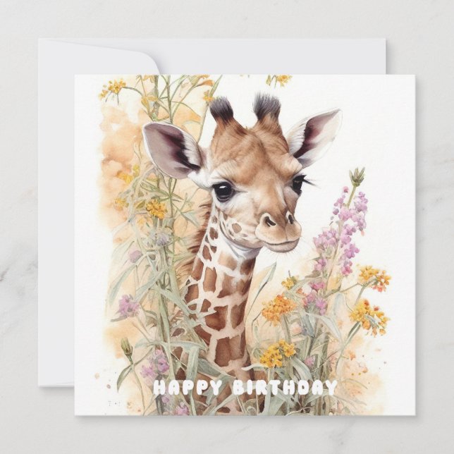 Happy Birthday Giraffe Flat Card (Vorderseite)