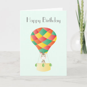 Happy Birthday Giraffe Hot Air Ballon Karte