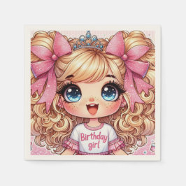 Happy Birthday Girl Blonde Chibi Napkins Serviette